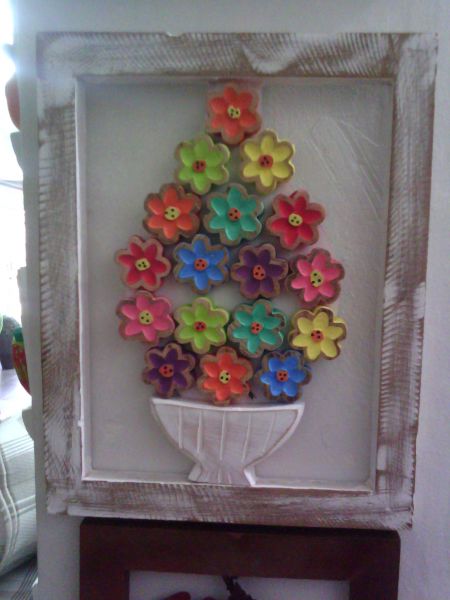 Quadro flores em madeira